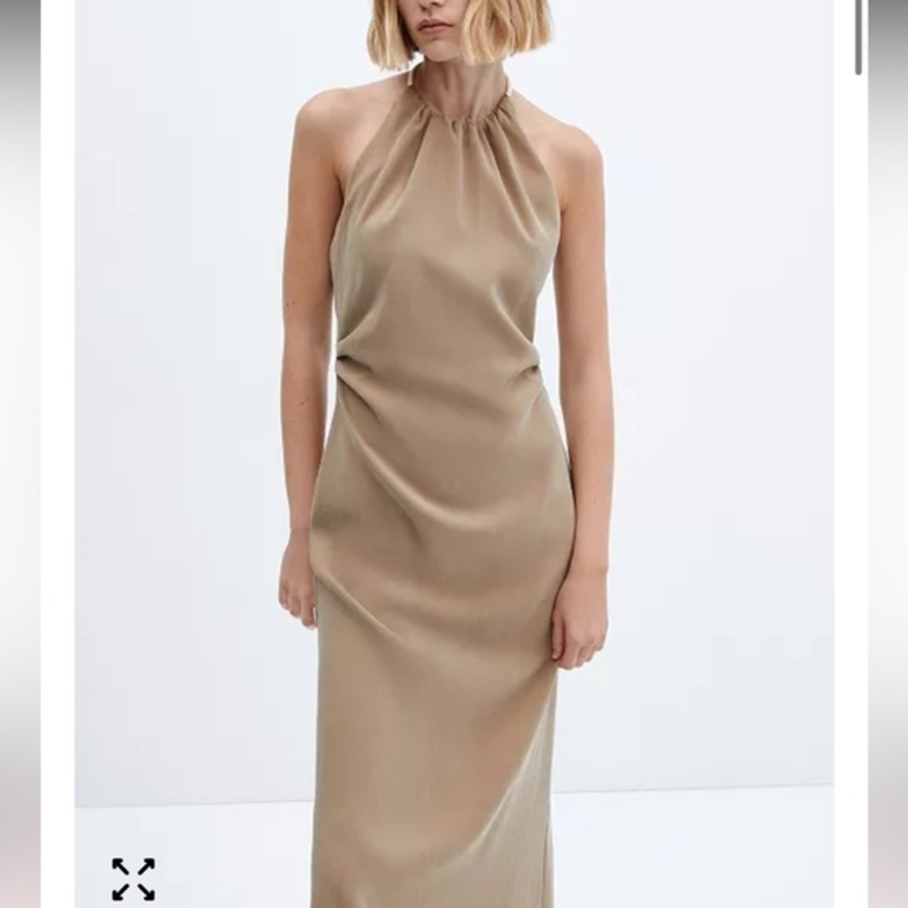 MANGO modal $140 Sleeveless Halter Neck Maxi Dress in Tan XL